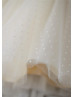 Ivory Polka Dot Tulle Champagne Lining Knee Length Flower Girl Dress 